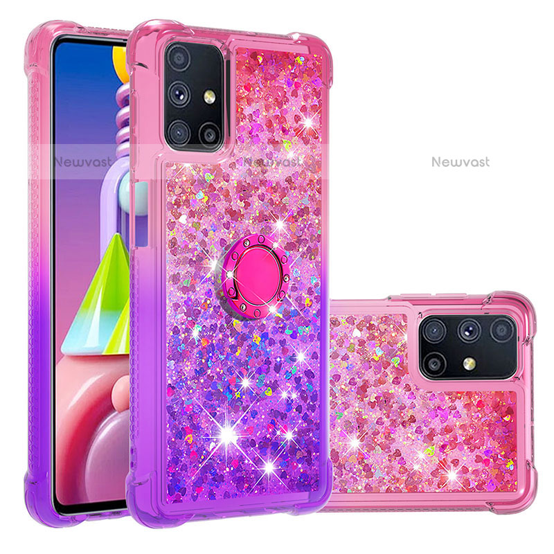 Silicone Candy Rubber TPU Bling-Bling Soft Case Cover with Finger Ring Stand S02 for Samsung Galaxy M51 Hot Pink