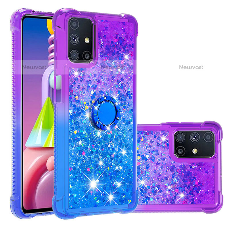 Silicone Candy Rubber TPU Bling-Bling Soft Case Cover with Finger Ring Stand S02 for Samsung Galaxy M51 Purple