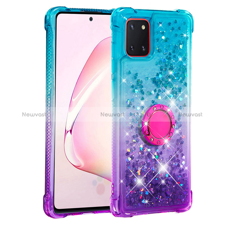 Silicone Candy Rubber TPU Bling-Bling Soft Case Cover with Finger Ring Stand S02 for Samsung Galaxy M60s