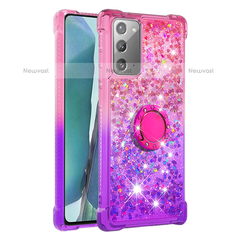 Silicone Candy Rubber TPU Bling-Bling Soft Case Cover with Finger Ring Stand S02 for Samsung Galaxy Note 20 5G