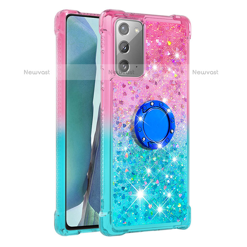 Silicone Candy Rubber TPU Bling-Bling Soft Case Cover with Finger Ring Stand S02 for Samsung Galaxy Note 20 5G