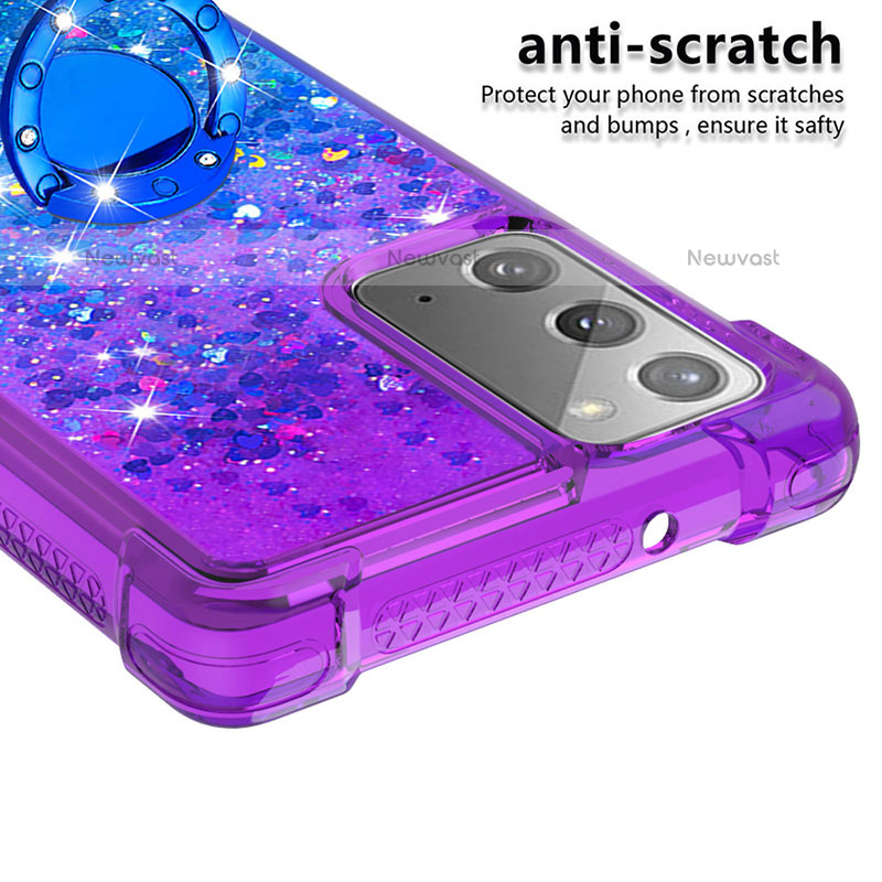 Silicone Candy Rubber TPU Bling-Bling Soft Case Cover with Finger Ring Stand S02 for Samsung Galaxy Note 20 5G