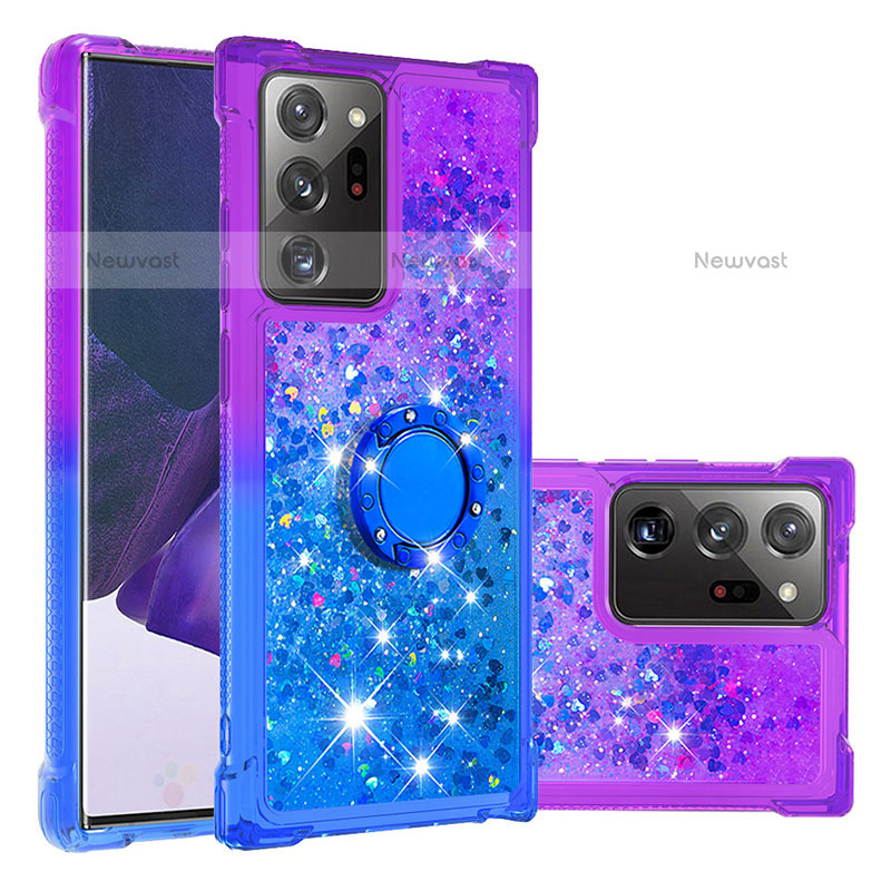 Silicone Candy Rubber TPU Bling-Bling Soft Case Cover with Finger Ring Stand S02 for Samsung Galaxy Note 20 Ultra 5G Purple