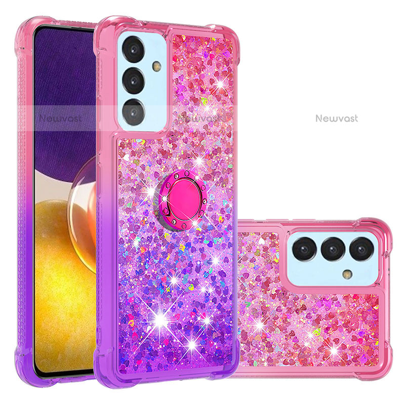 Silicone Candy Rubber TPU Bling-Bling Soft Case Cover with Finger Ring Stand S02 for Samsung Galaxy Quantum2 5G Hot Pink