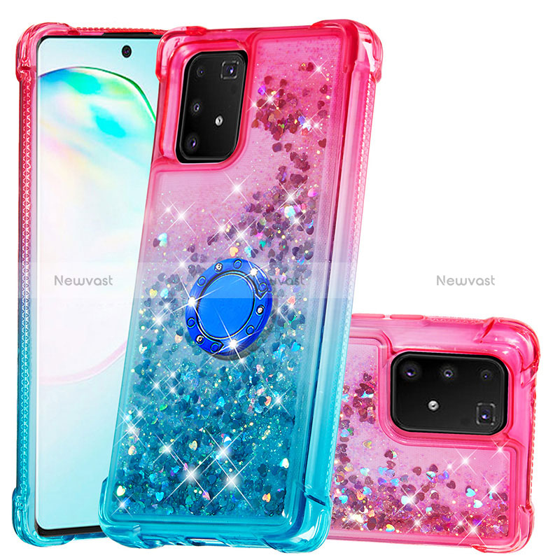 Silicone Candy Rubber TPU Bling-Bling Soft Case Cover with Finger Ring Stand S02 for Samsung Galaxy S10 Lite Pink