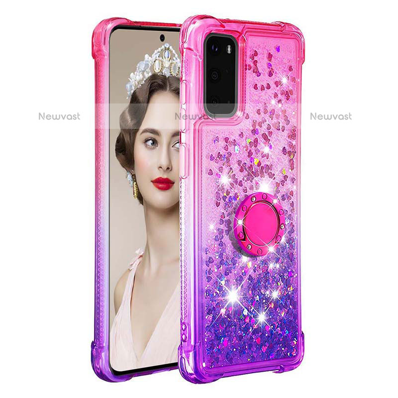 Silicone Candy Rubber TPU Bling-Bling Soft Case Cover with Finger Ring Stand S02 for Samsung Galaxy S20