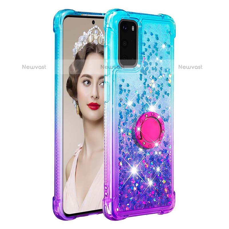 Silicone Candy Rubber TPU Bling-Bling Soft Case Cover with Finger Ring Stand S02 for Samsung Galaxy S20 5G