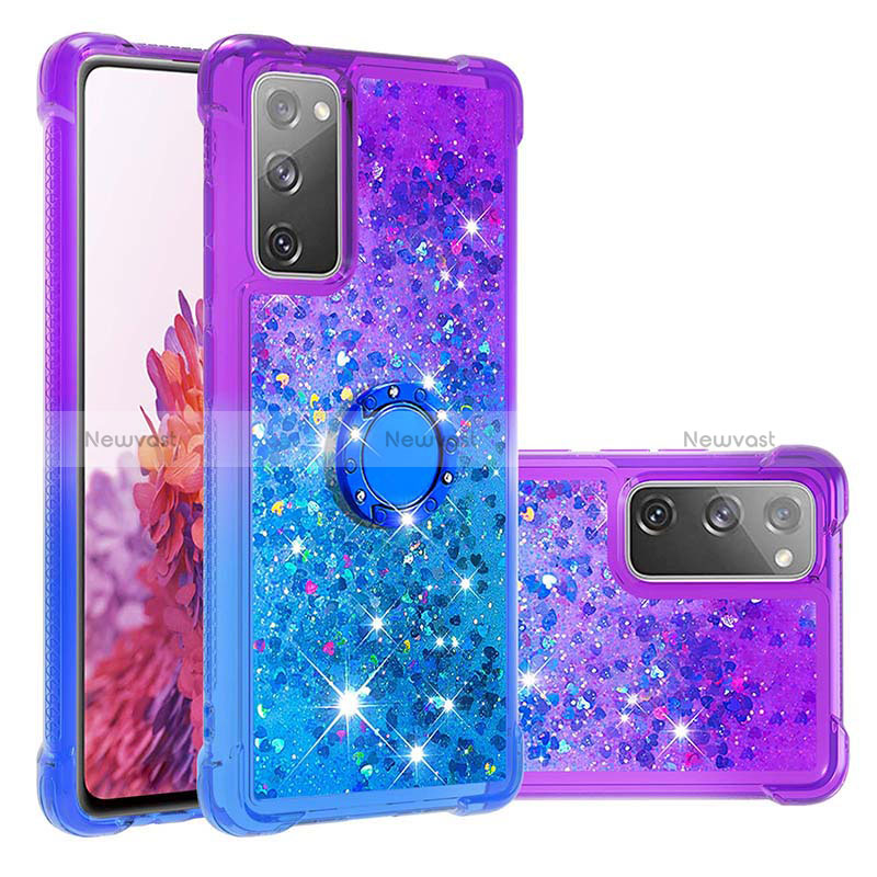 Silicone Candy Rubber TPU Bling-Bling Soft Case Cover with Finger Ring Stand S02 for Samsung Galaxy S20 FE (2022) 5G Purple