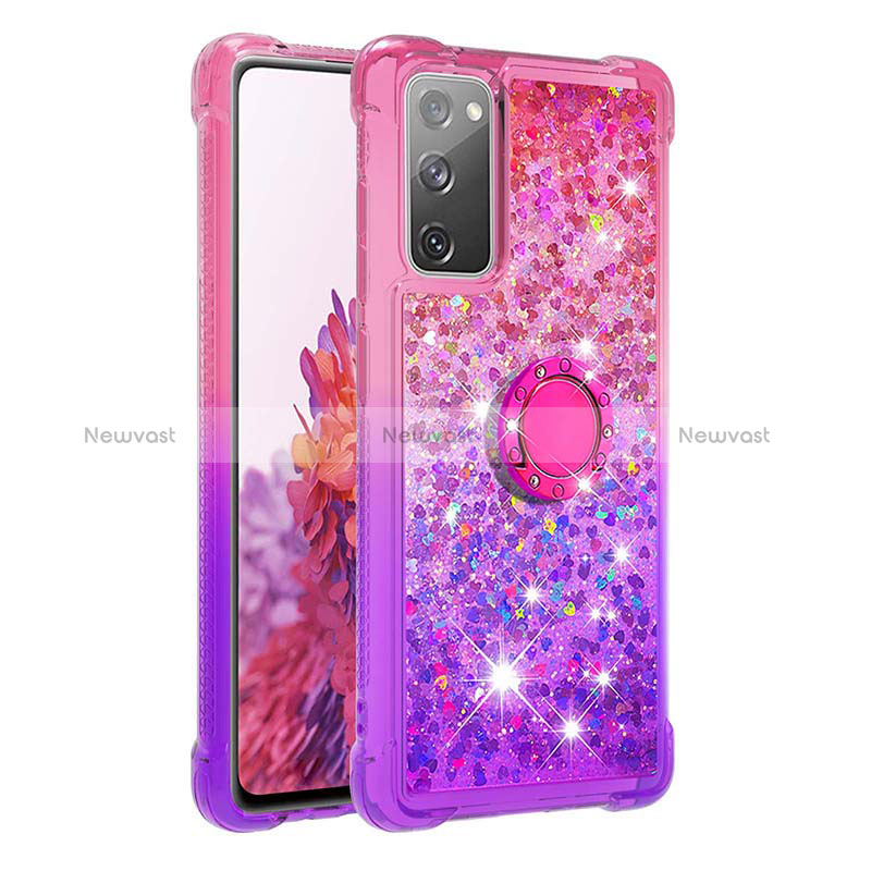 Silicone Candy Rubber TPU Bling-Bling Soft Case Cover with Finger Ring Stand S02 for Samsung Galaxy S20 FE 5G