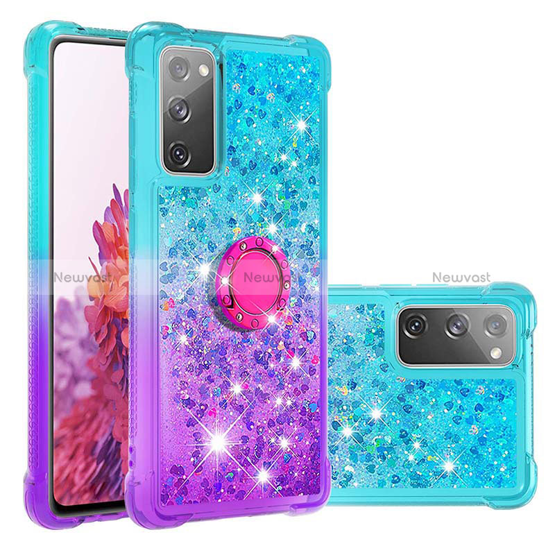 Silicone Candy Rubber TPU Bling-Bling Soft Case Cover with Finger Ring Stand S02 for Samsung Galaxy S20 FE 5G Sky Blue