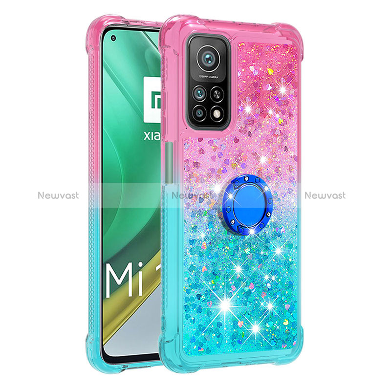 Silicone Candy Rubber TPU Bling-Bling Soft Case Cover with Finger Ring Stand S02 for Xiaomi Mi 10T 5G