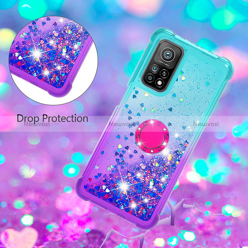 Silicone Candy Rubber TPU Bling-Bling Soft Case Cover with Finger Ring Stand S02 for Xiaomi Mi 10T 5G