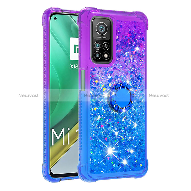 Silicone Candy Rubber TPU Bling-Bling Soft Case Cover with Finger Ring Stand S02 for Xiaomi Mi 10T 5G Purple