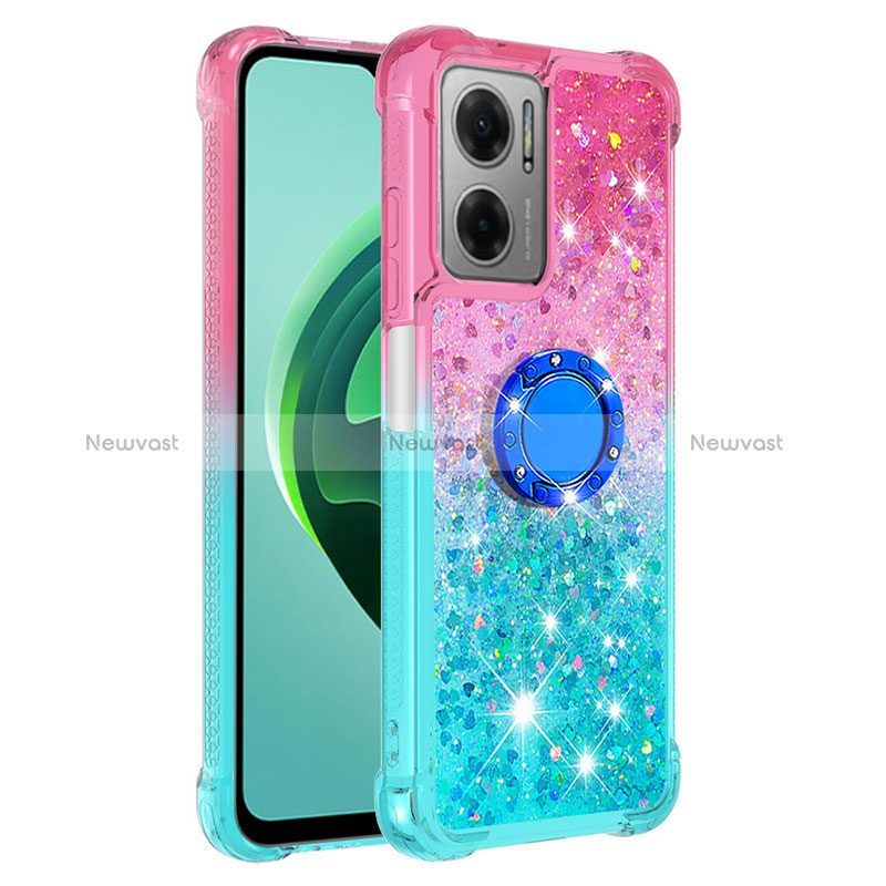 Silicone Candy Rubber TPU Bling-Bling Soft Case Cover with Finger Ring Stand S02 for Xiaomi Redmi Note 11E 5G