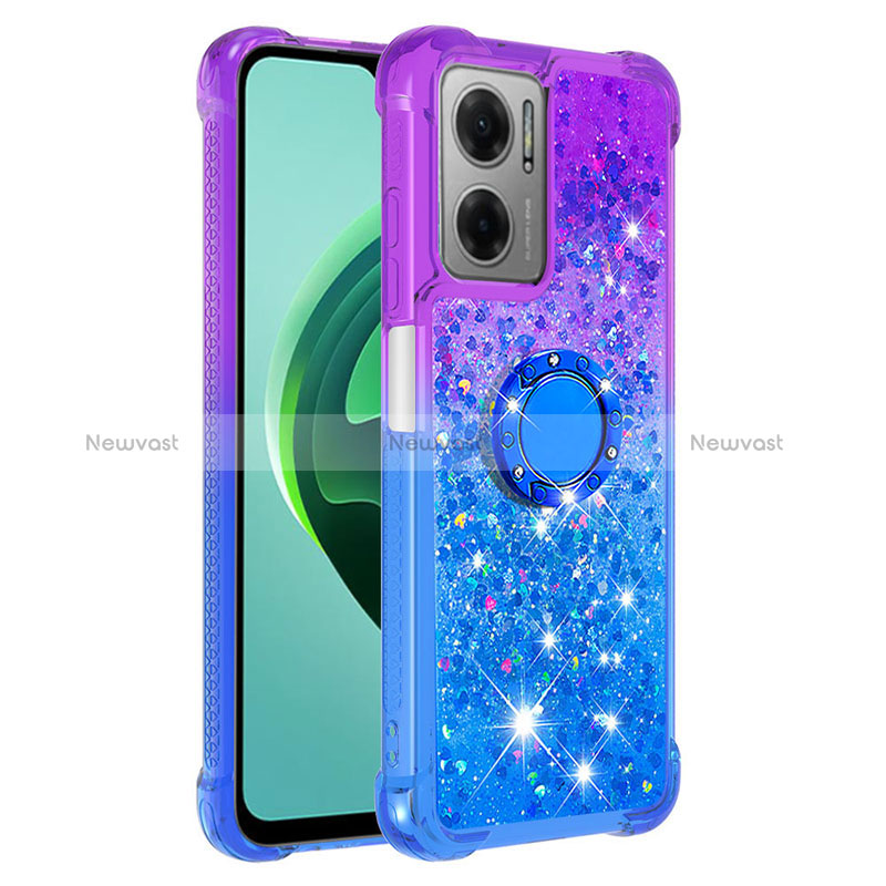 Silicone Candy Rubber TPU Bling-Bling Soft Case Cover with Finger Ring Stand S02 for Xiaomi Redmi Note 11E 5G
