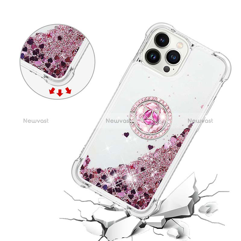 Silicone Candy Rubber TPU Bling-Bling Soft Case Cover with Finger Ring Stand S03 for Apple iPhone 13 Pro