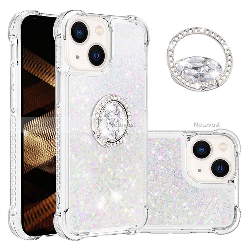 Silicone Candy Rubber TPU Bling-Bling Soft Case Cover with Finger Ring Stand S03 for Apple iPhone 14
