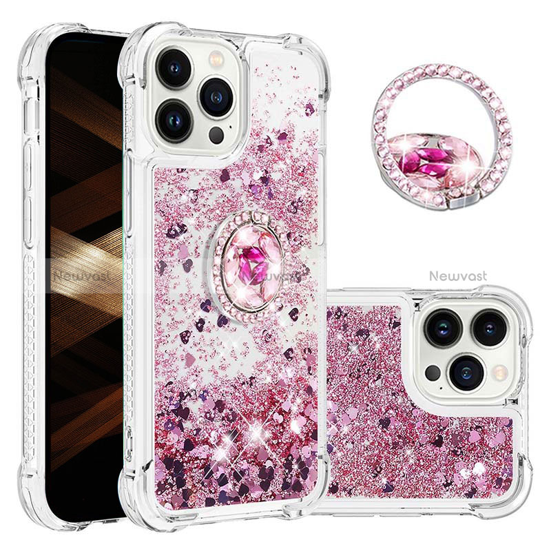 Silicone Candy Rubber TPU Bling-Bling Soft Case Cover with Finger Ring Stand S03 for Apple iPhone 14 Pro Max