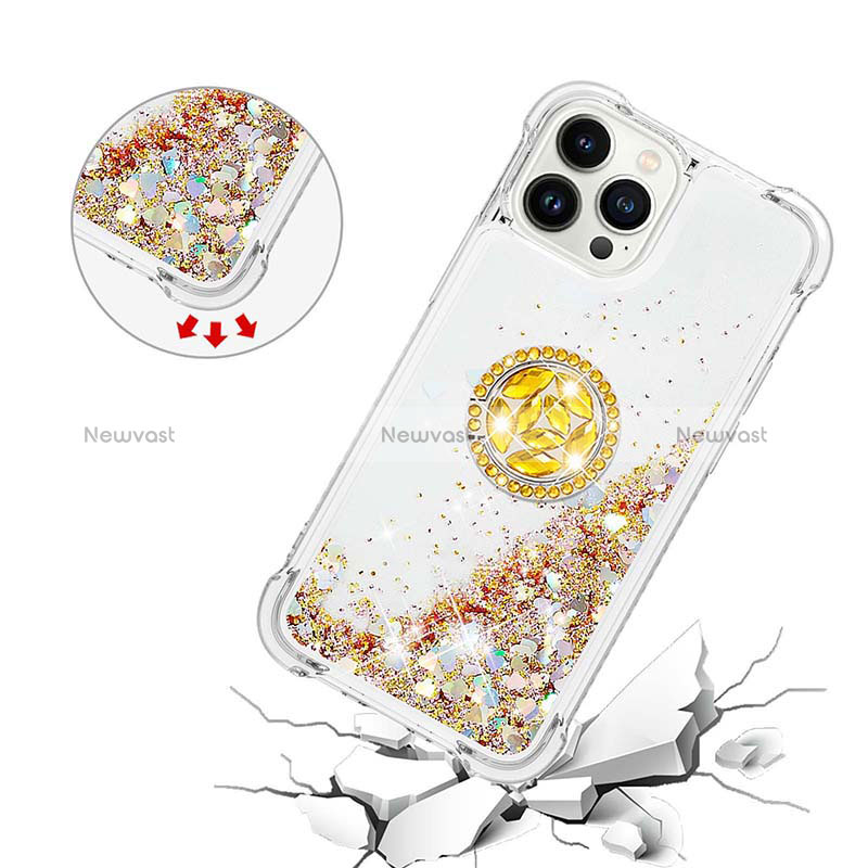 Silicone Candy Rubber TPU Bling-Bling Soft Case Cover with Finger Ring Stand S03 for Apple iPhone 14 Pro Max