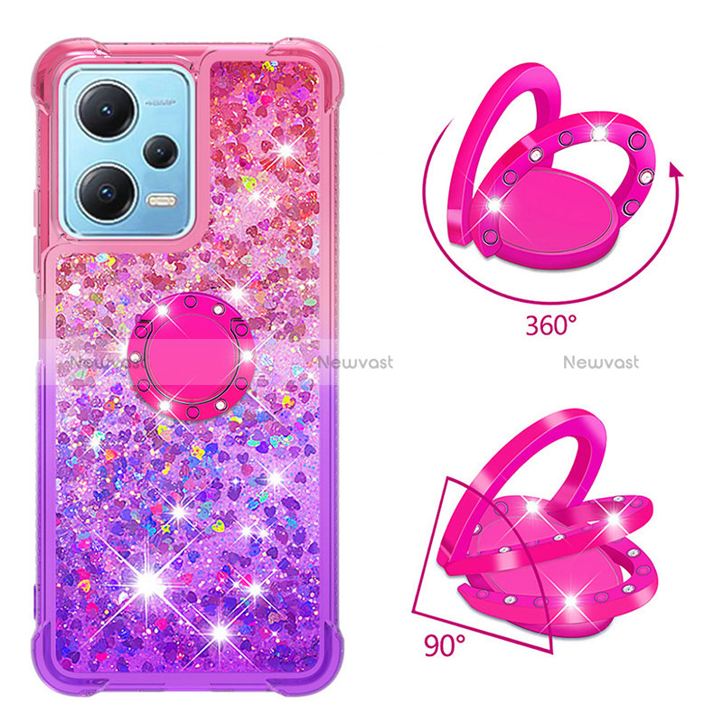 Silicone Candy Rubber TPU Bling-Bling Soft Case Cover with Finger Ring Stand YB2 for Xiaomi Redmi Note 12 5G