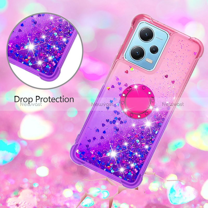 Silicone Candy Rubber TPU Bling-Bling Soft Case Cover with Finger Ring Stand YB2 for Xiaomi Redmi Note 12 5G