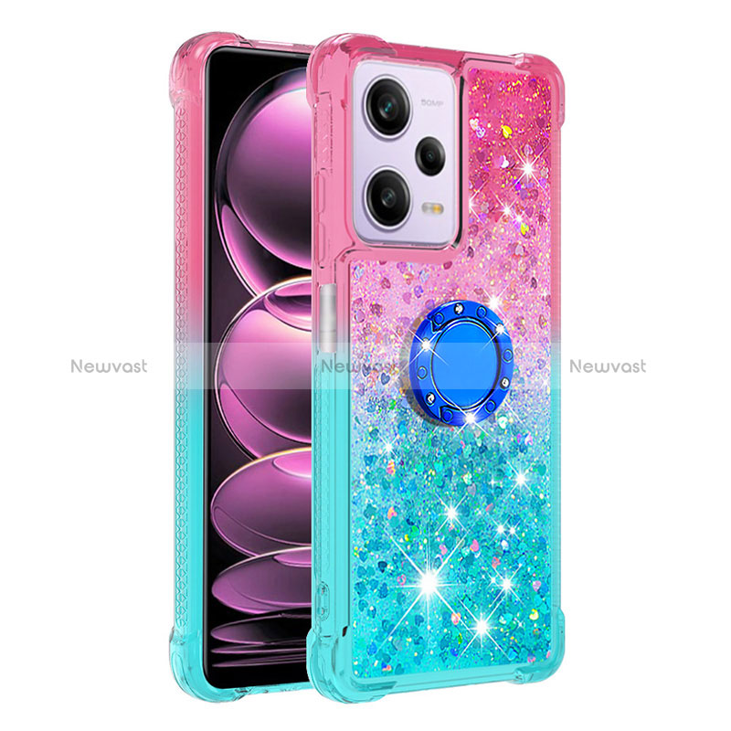 Silicone Candy Rubber TPU Bling-Bling Soft Case Cover with Finger Ring Stand YB2 for Xiaomi Redmi Note 12 Pro 5G