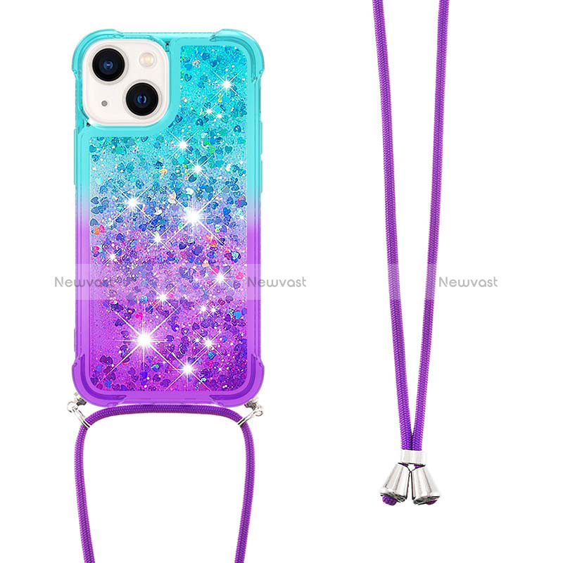 Silicone Candy Rubber TPU Bling-Bling Soft Case Cover with Lanyard Strap S01 for Apple iPhone 13