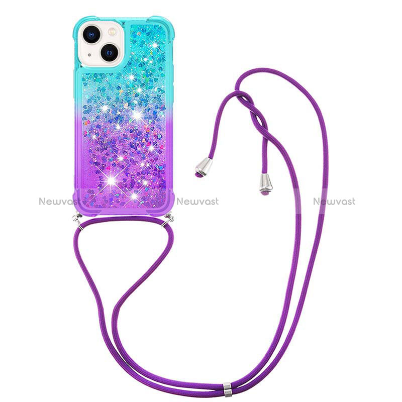 Silicone Candy Rubber TPU Bling-Bling Soft Case Cover with Lanyard Strap S01 for Apple iPhone 13