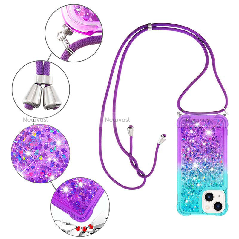 Silicone Candy Rubber TPU Bling-Bling Soft Case Cover with Lanyard Strap S01 for Apple iPhone 13