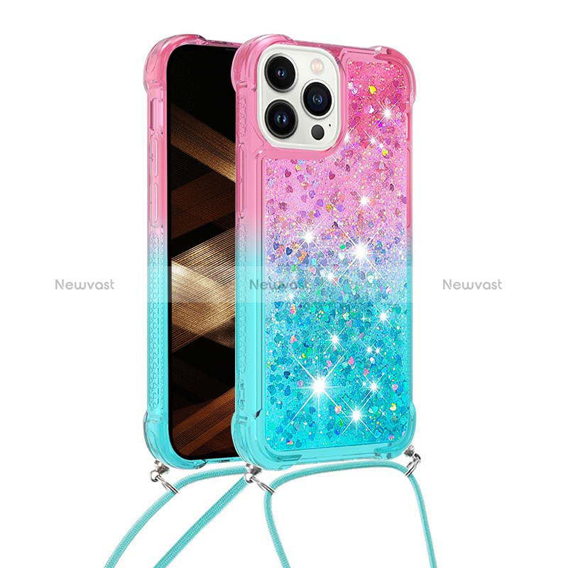 Silicone Candy Rubber TPU Bling-Bling Soft Case Cover with Lanyard Strap S01 for Apple iPhone 13 Pro