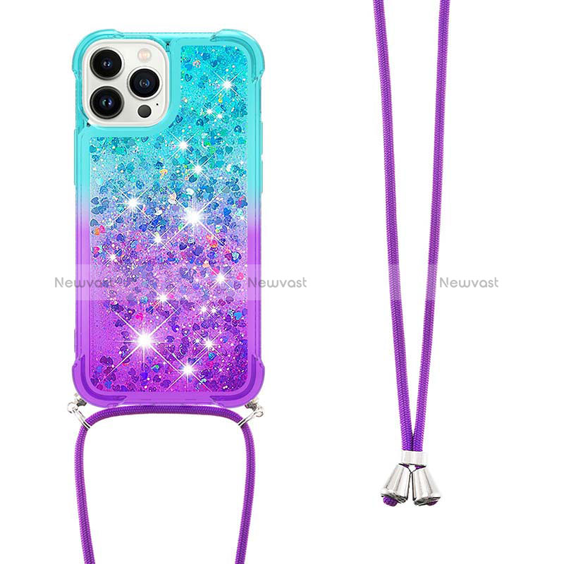 Silicone Candy Rubber TPU Bling-Bling Soft Case Cover with Lanyard Strap S01 for Apple iPhone 13 Pro Max