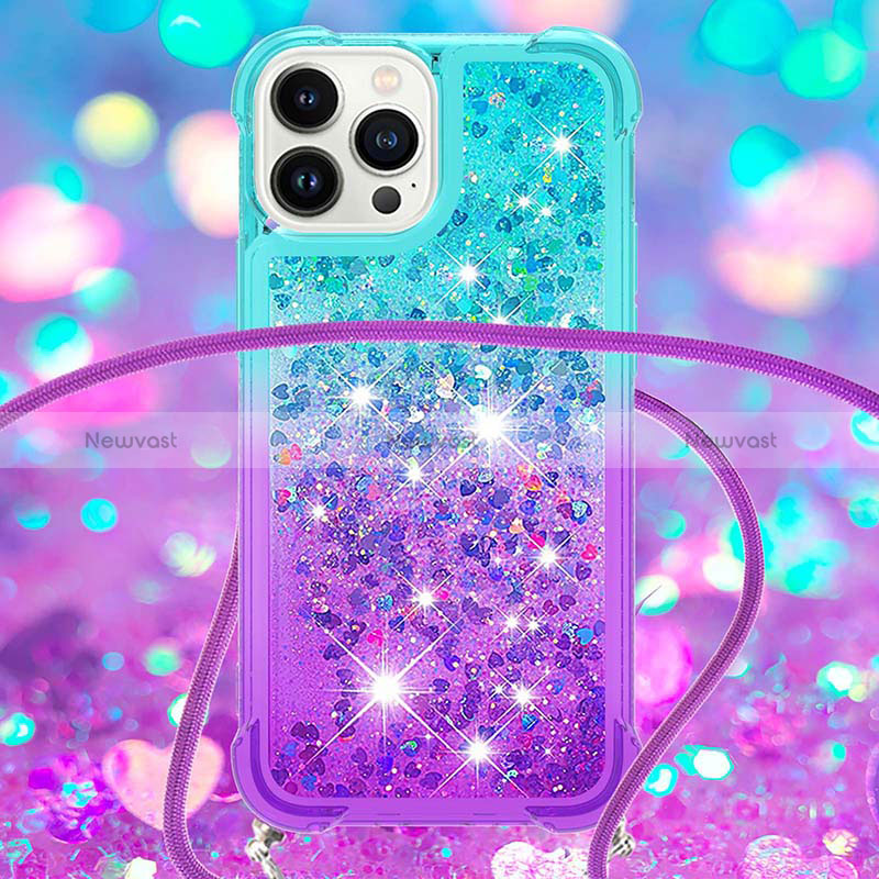 Silicone Candy Rubber TPU Bling-Bling Soft Case Cover with Lanyard Strap S01 for Apple iPhone 13 Pro Max