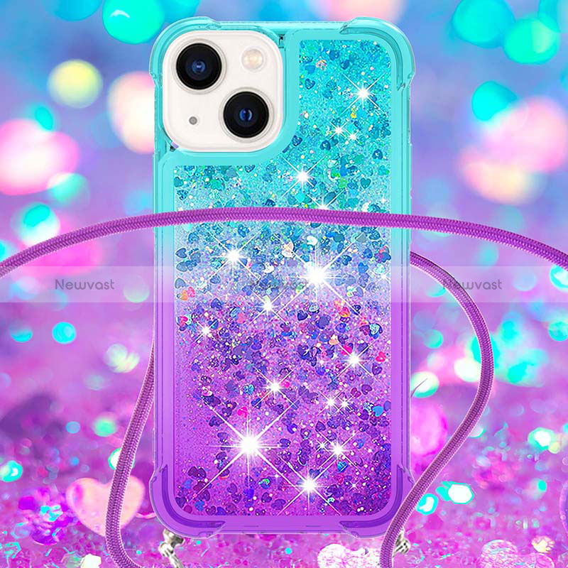 Silicone Candy Rubber TPU Bling-Bling Soft Case Cover with Lanyard Strap S01 for Apple iPhone 14