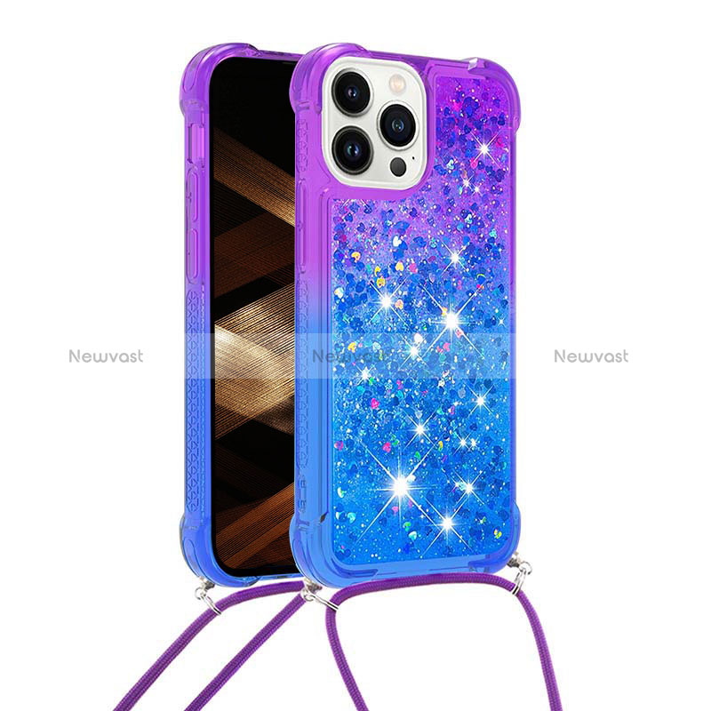 Silicone Candy Rubber TPU Bling-Bling Soft Case Cover with Lanyard Strap S01 for Apple iPhone 14 Pro Max