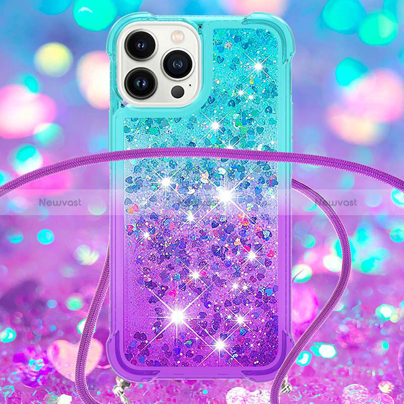 Silicone Candy Rubber TPU Bling-Bling Soft Case Cover with Lanyard Strap S01 for Apple iPhone 14 Pro Max