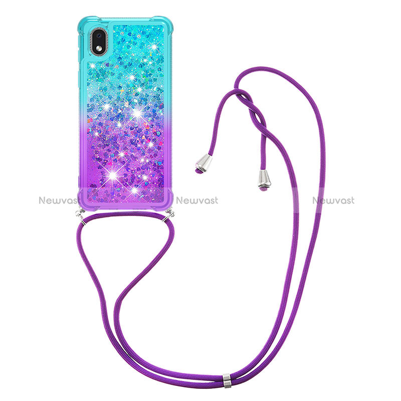 Silicone Candy Rubber TPU Bling-Bling Soft Case Cover with Lanyard Strap S01 for Samsung Galaxy A01 Core