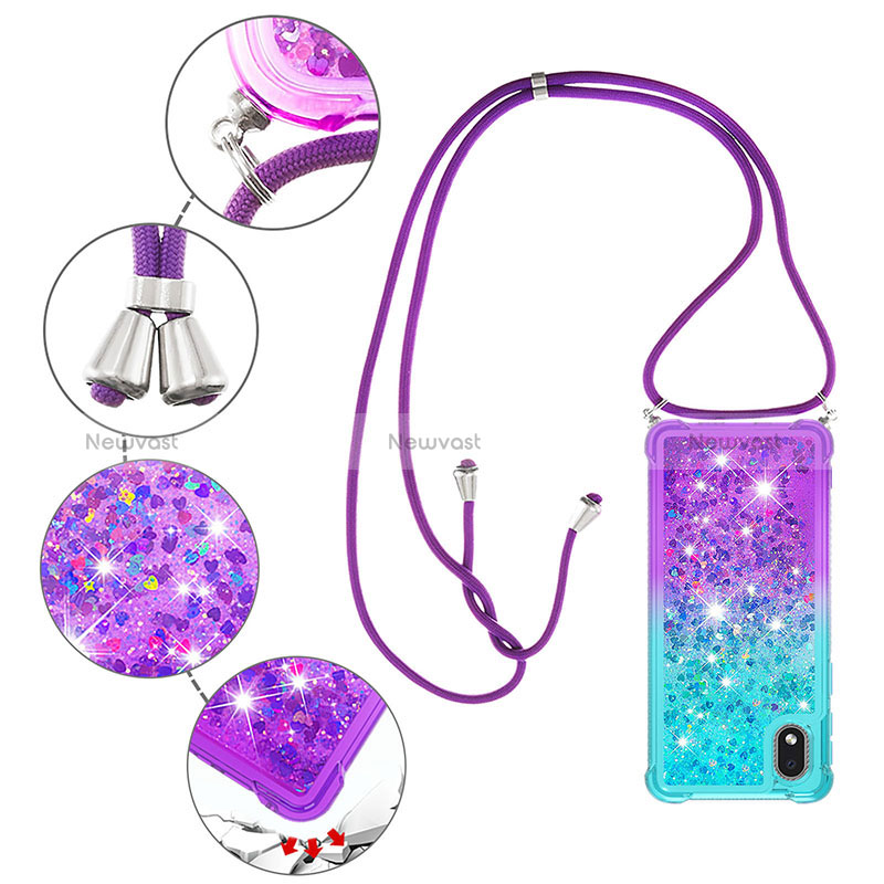 Silicone Candy Rubber TPU Bling-Bling Soft Case Cover with Lanyard Strap S01 for Samsung Galaxy A01 Core