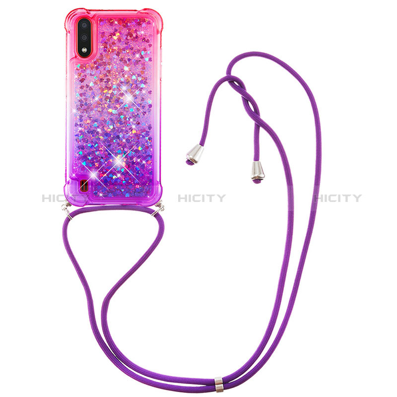 Silicone Candy Rubber TPU Bling-Bling Soft Case Cover with Lanyard Strap S01 for Samsung Galaxy A01 SM-A015