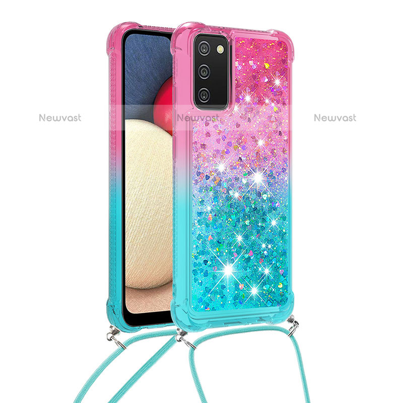 Silicone Candy Rubber TPU Bling-Bling Soft Case Cover with Lanyard Strap S01 for Samsung Galaxy A02s