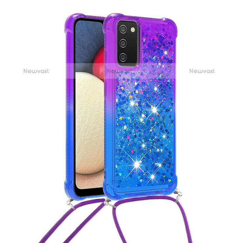 Silicone Candy Rubber TPU Bling-Bling Soft Case Cover with Lanyard Strap S01 for Samsung Galaxy A02s