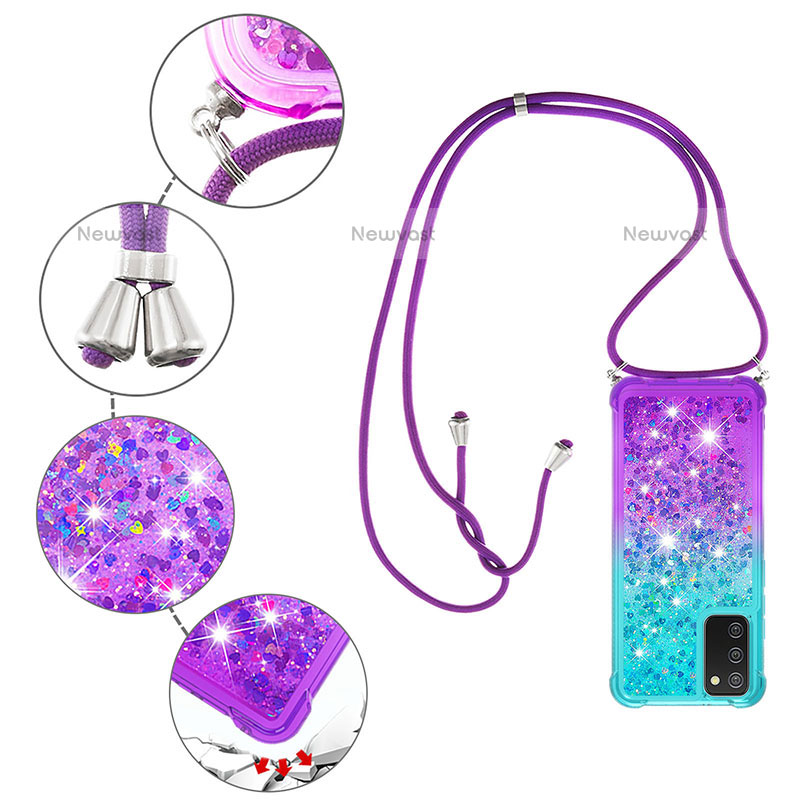 Silicone Candy Rubber TPU Bling-Bling Soft Case Cover with Lanyard Strap S01 for Samsung Galaxy A02s