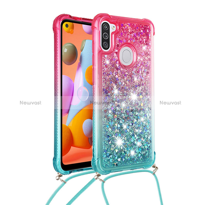 Silicone Candy Rubber TPU Bling-Bling Soft Case Cover with Lanyard Strap S01 for Samsung Galaxy A11