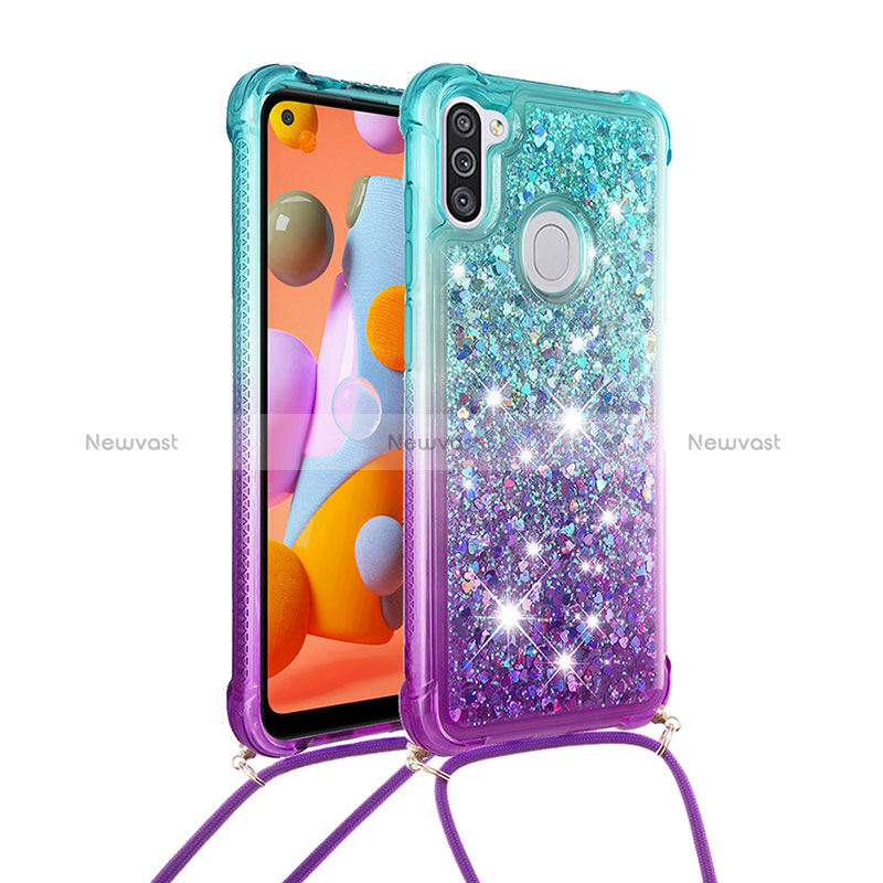 Silicone Candy Rubber TPU Bling-Bling Soft Case Cover with Lanyard Strap S01 for Samsung Galaxy A11