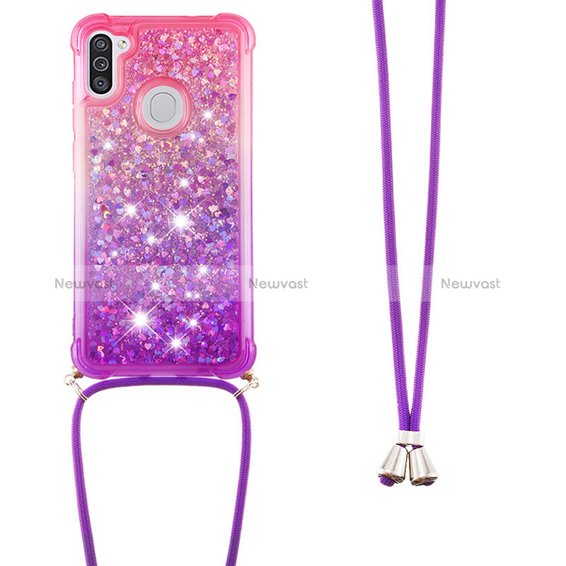 Silicone Candy Rubber TPU Bling-Bling Soft Case Cover with Lanyard Strap S01 for Samsung Galaxy A11