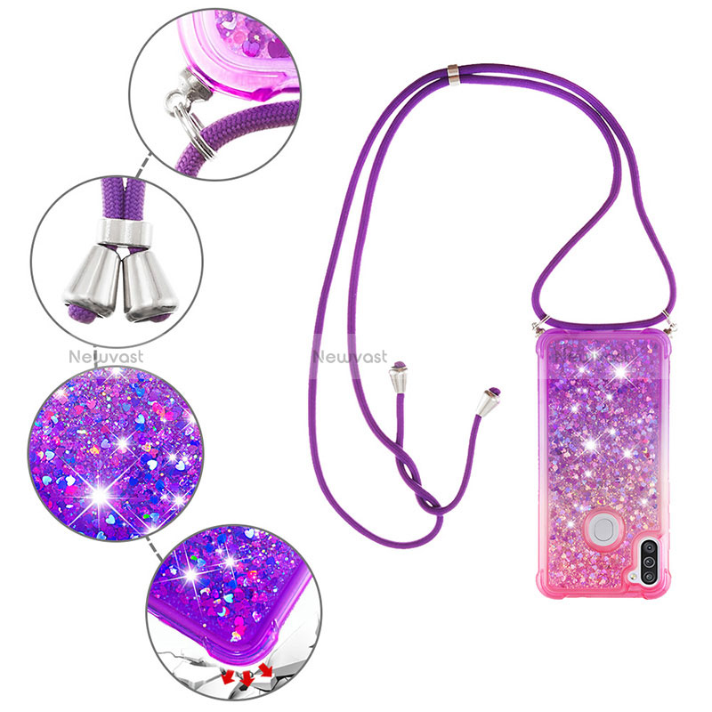 Silicone Candy Rubber TPU Bling-Bling Soft Case Cover with Lanyard Strap S01 for Samsung Galaxy A11