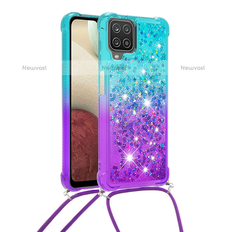 Silicone Candy Rubber TPU Bling-Bling Soft Case Cover with Lanyard Strap S01 for Samsung Galaxy A12