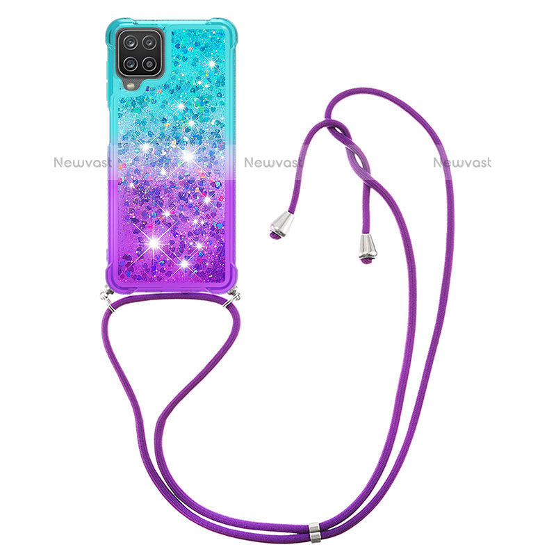 Silicone Candy Rubber TPU Bling-Bling Soft Case Cover with Lanyard Strap S01 for Samsung Galaxy A12