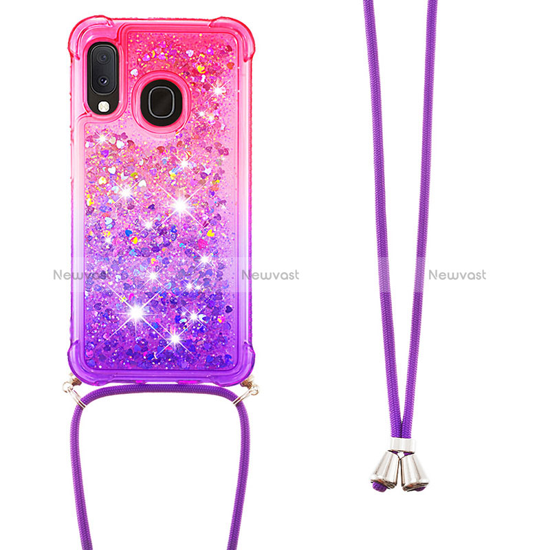 Silicone Candy Rubber TPU Bling-Bling Soft Case Cover with Lanyard Strap S01 for Samsung Galaxy A20e