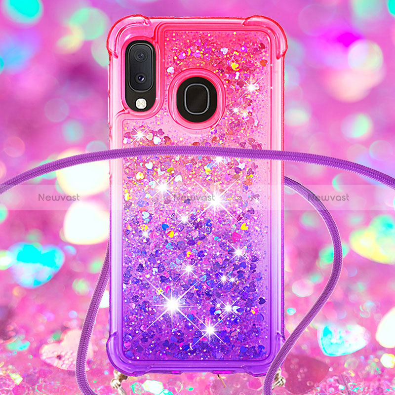 Silicone Candy Rubber TPU Bling-Bling Soft Case Cover with Lanyard Strap S01 for Samsung Galaxy A20e