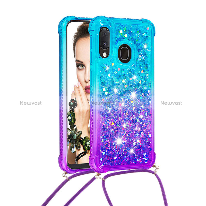 Silicone Candy Rubber TPU Bling-Bling Soft Case Cover with Lanyard Strap S01 for Samsung Galaxy A20e Sky Blue